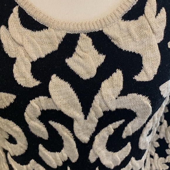 INC wool blend bodycon textured knit midi dress w/metallic thread black/cream L - Picture 7 of 9